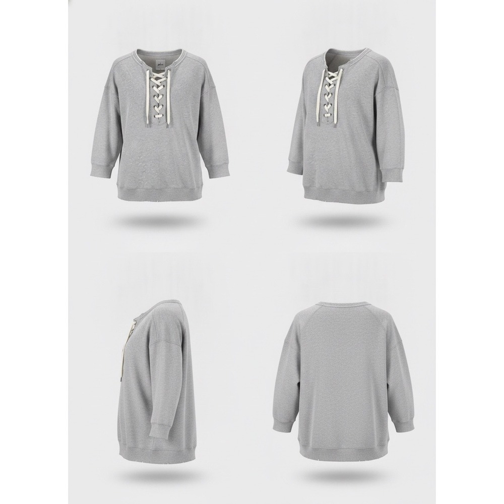 Aerie Womens Lace Up Sweatshirt Gray Oversized Pullover Size L